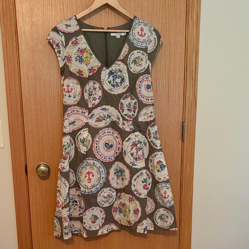 RARE Boden plates dress 100% cotton lined 14